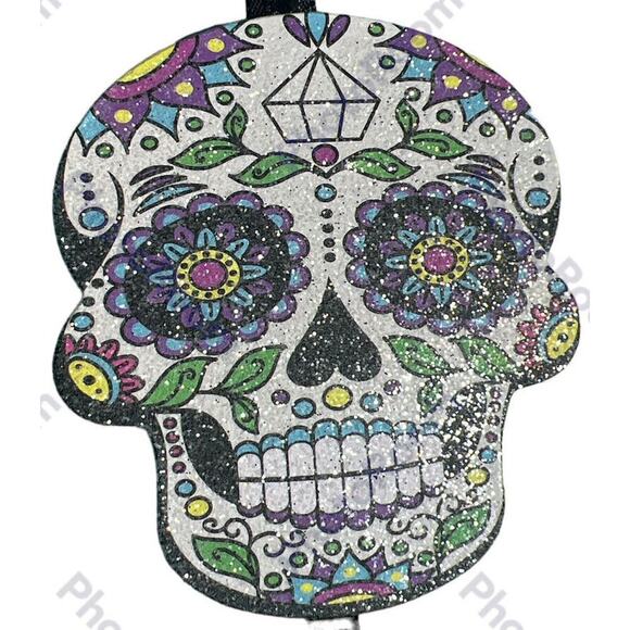 -HALLOWEEN Day of The Dead Sugar Skulls Glittery Wall Hanging Decor Sign - Picture 7 of 7